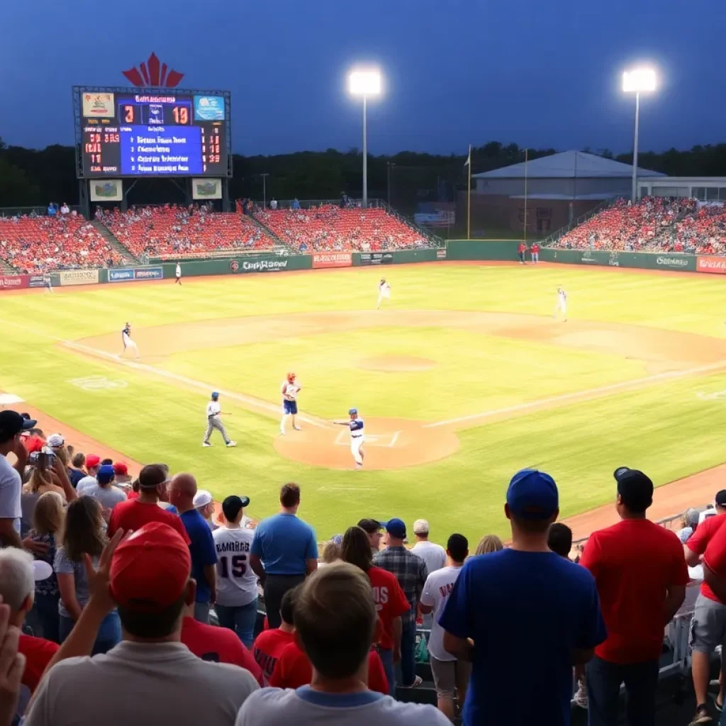 Young athletes playing baseball at Canal Park in Akron.