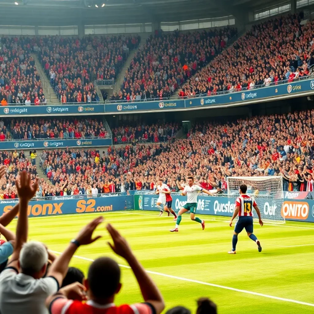 Fans cheering at the all-star soccer game in Greensboro, N.C.