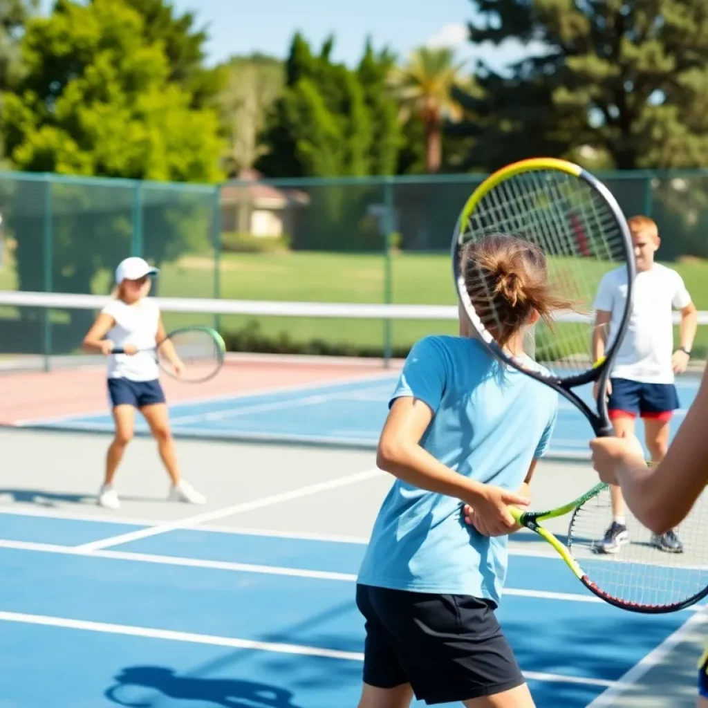 Alton High girls tennis team practicing on the court