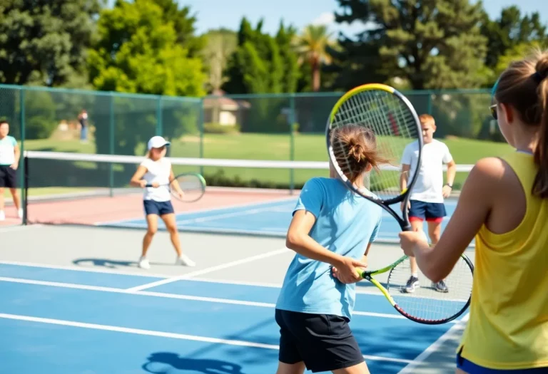 Alton High girls tennis team practicing on the court