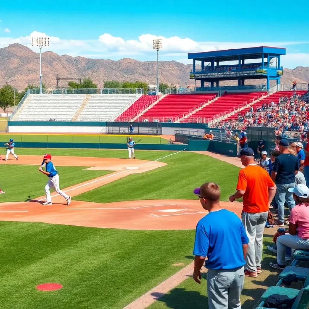 Youth baseball players practicing on a sunny Arizona field