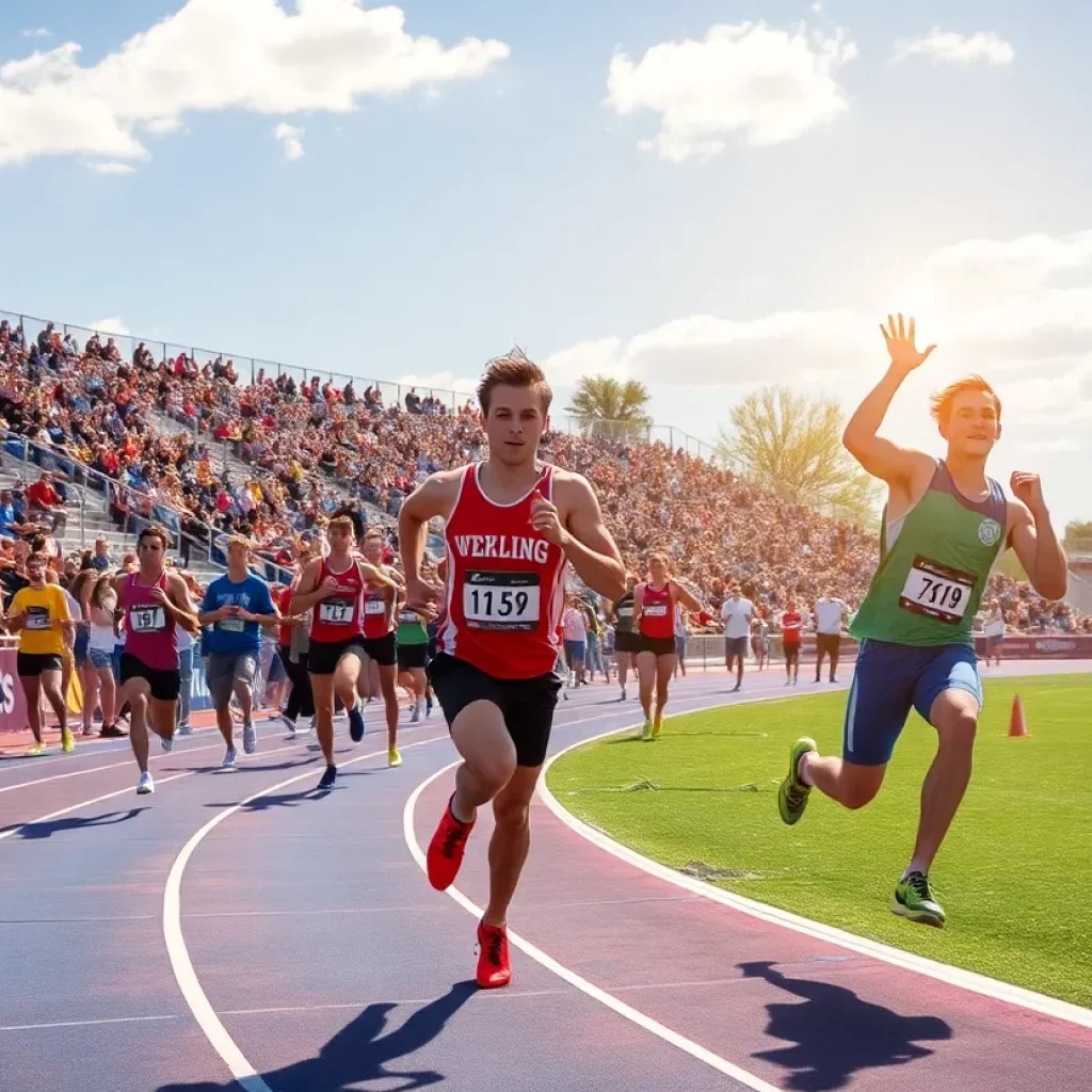 Athletes competing in a track and field event under the sun in Arizona.