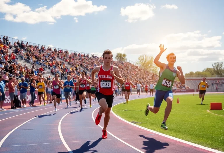Athletes competing in a track and field event under the sun in Arizona.