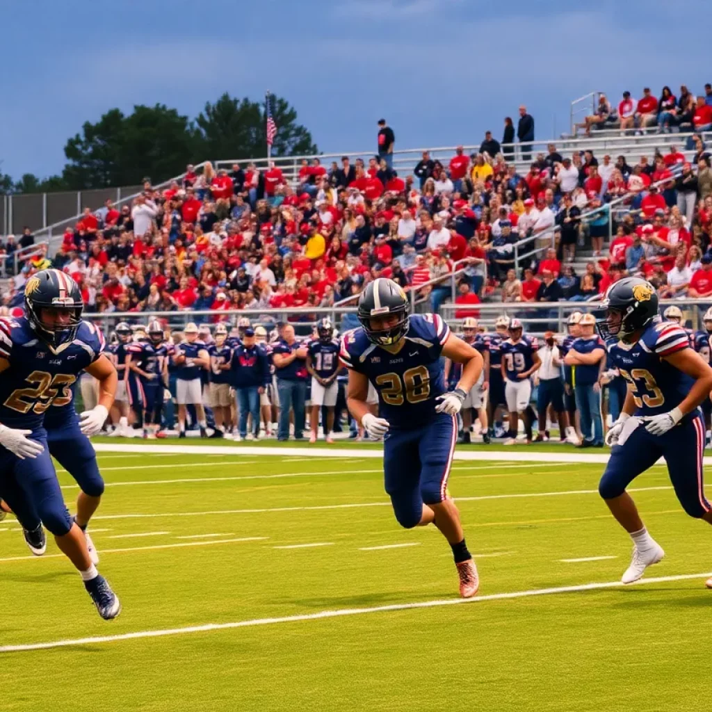 Players competing in an Athens high school football game.