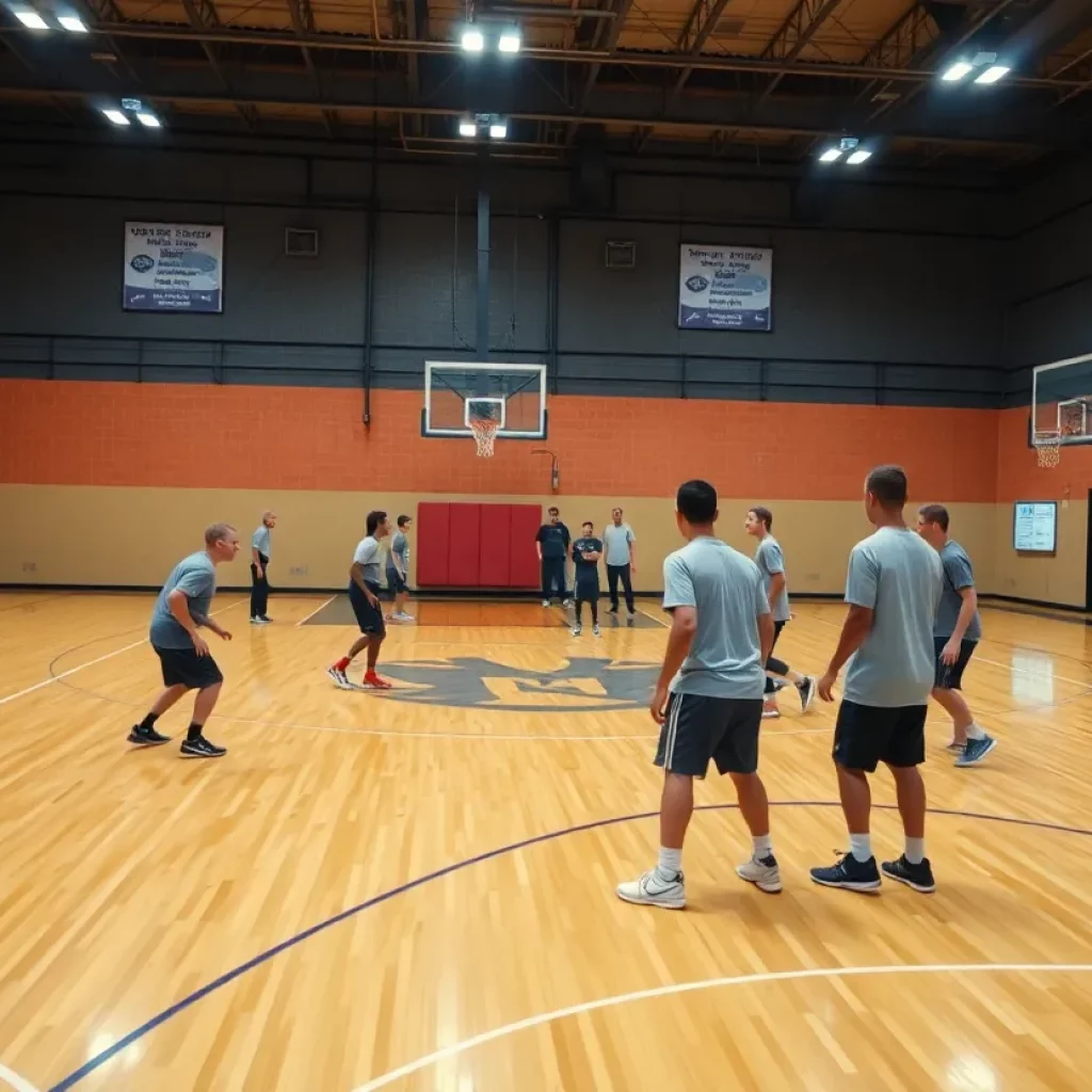Avon High School basketball players practicing on the court