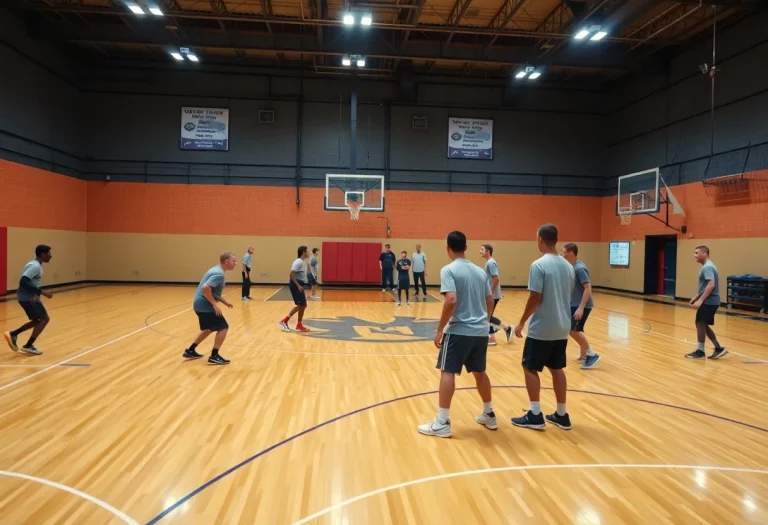 Avon High School basketball players practicing on the court