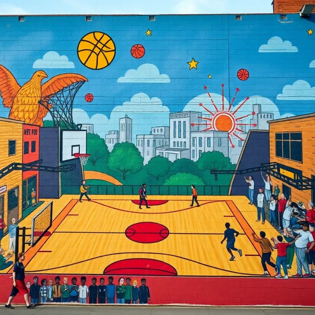 A mural celebrating sports heroes in a community.