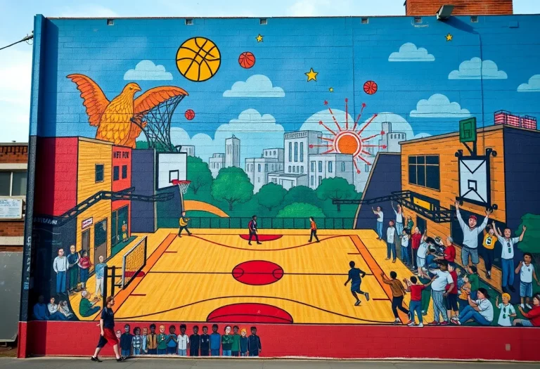 A mural celebrating sports heroes in a community.