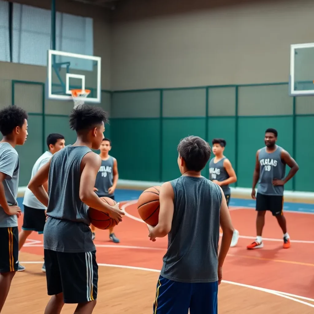 Basketball training session with young athletes