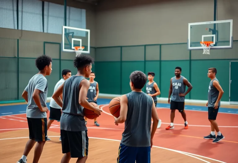Basketball training session with young athletes