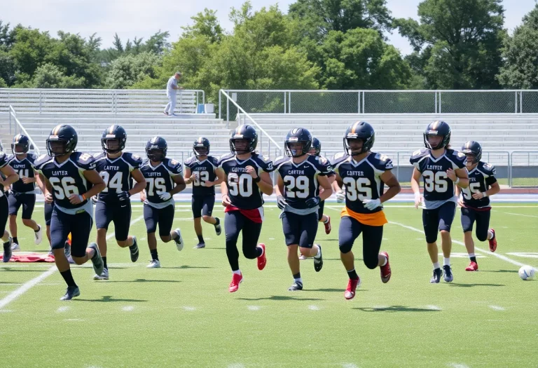 Beaver Valley High School football team practicing on the field