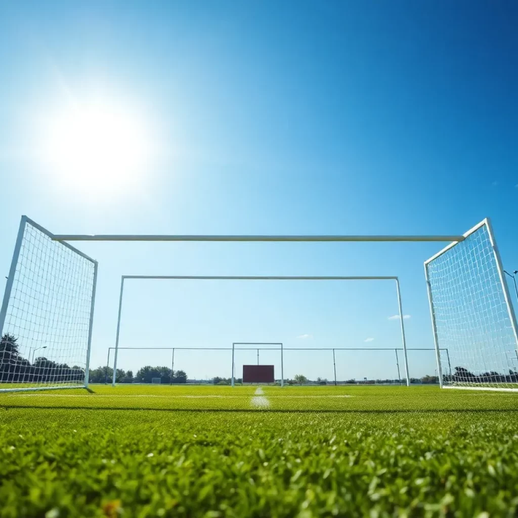 Empty football field representing a tragedy.