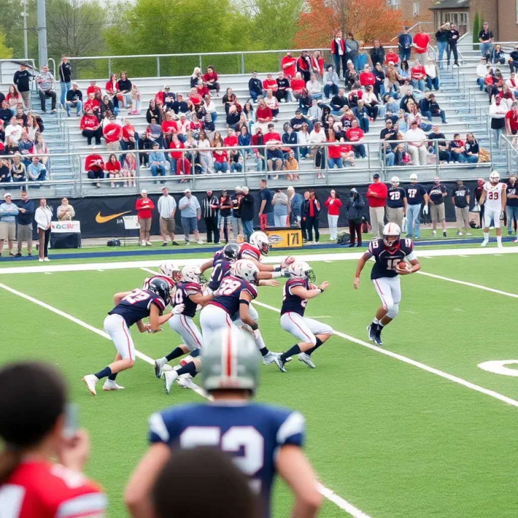 High school football players in action during a game