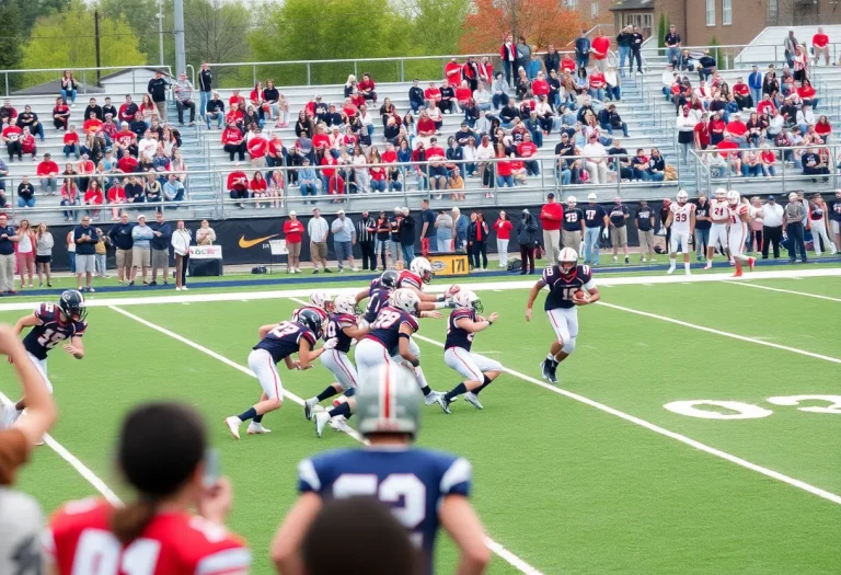 High school football players in action during a game
