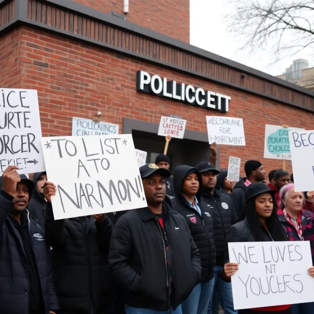 Community members gather outside a police station showing support for law enforcement in the Bronx.