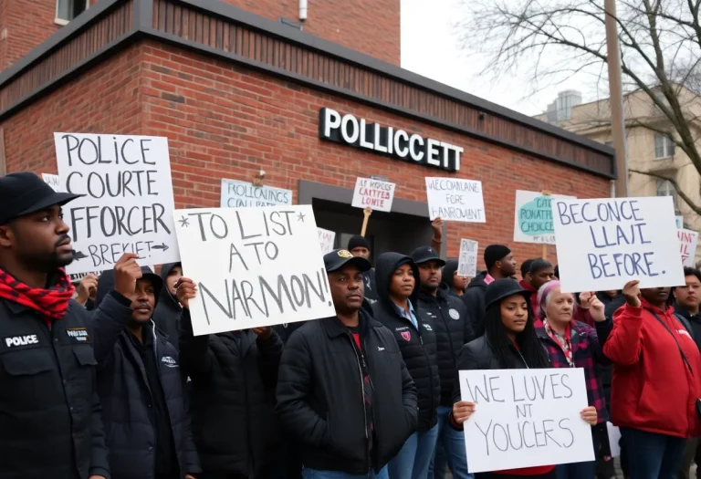 Community members gather outside a police station showing support for law enforcement in the Bronx.