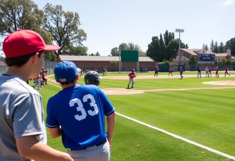 High school baseball players practicing on a field in California