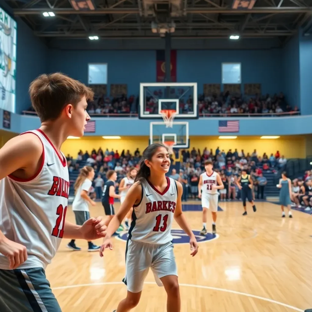 Young athletes playing basketball at the Capital Classic showcase