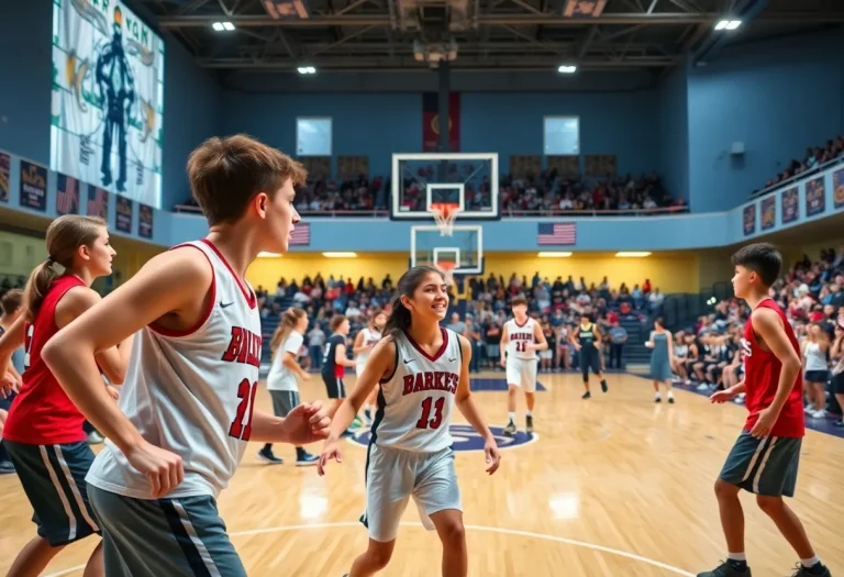Young athletes playing basketball at the Capital Classic showcase