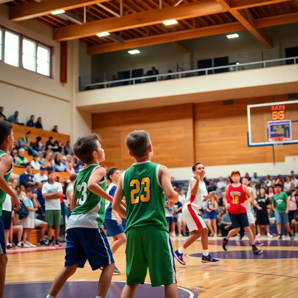 Cedar Beach Basketball Showcase with players on court