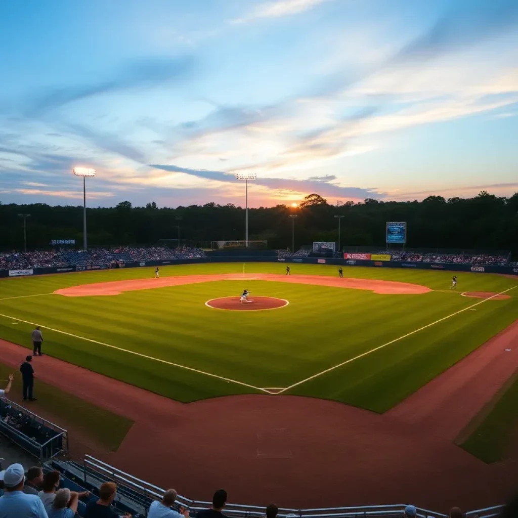 High school baseball game in Cedar Rapids with fans and players