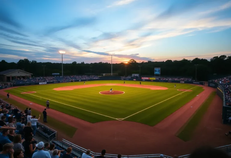 High school baseball game in Cedar Rapids with fans and players