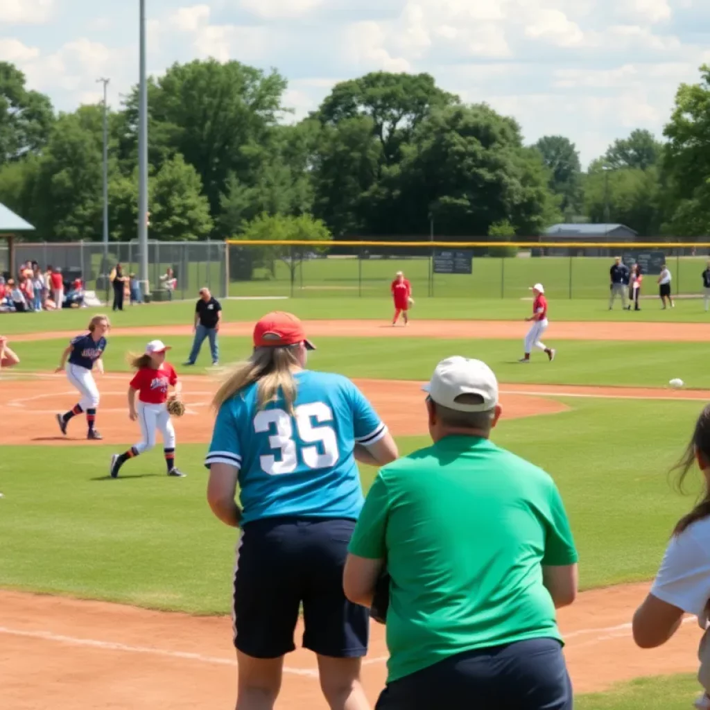Softball game in progress at a Cedar Rapids field