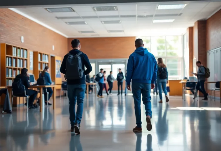 A somber view of an empty school hallway symbolizing safety concerns in schools.
