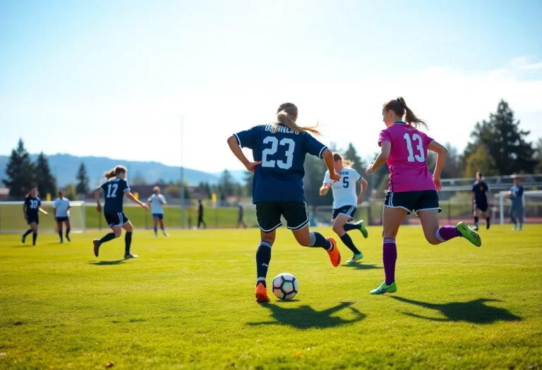 High school soccer players competing on a Central Oregon field