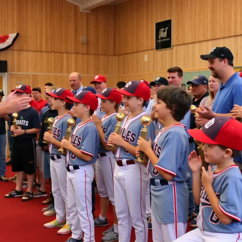 Celebration of young baseball athletes at an awards ceremony.
