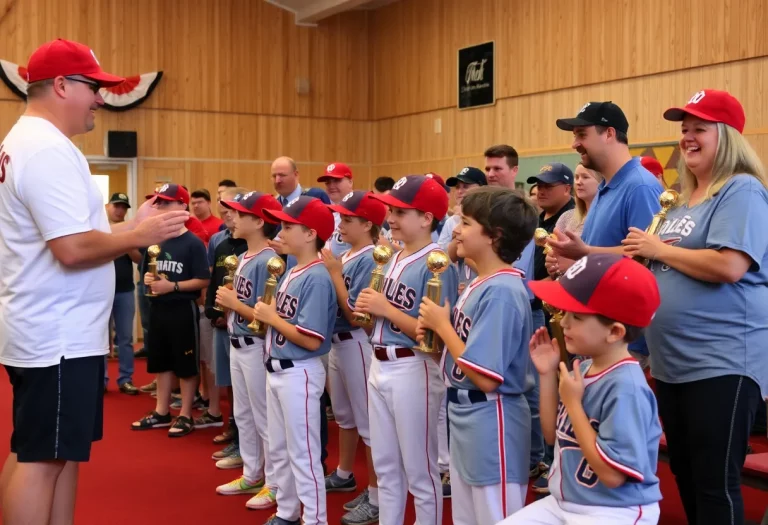 Celebration of young baseball athletes at an awards ceremony.