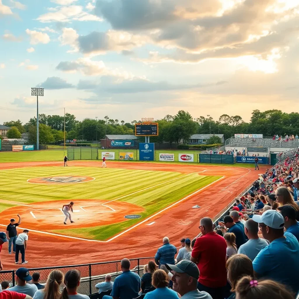 Softball field with fans cheering during a championship game