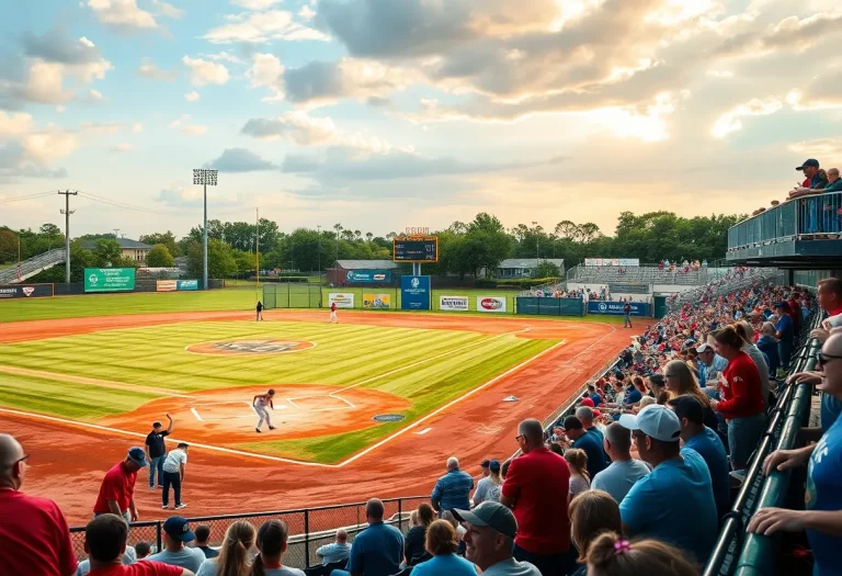 Softball field with fans cheering during a championship game