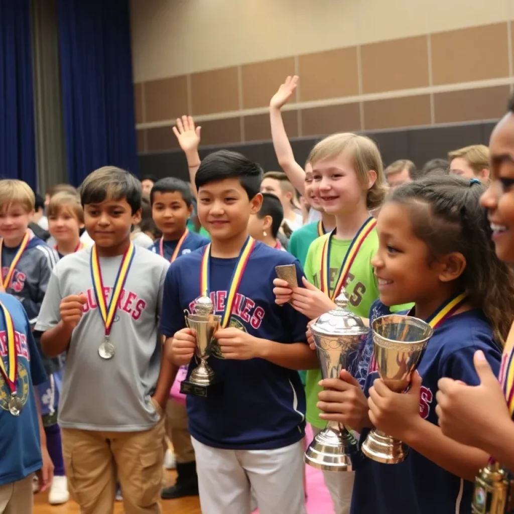 Athletes celebrating at the Cicero track and field awards ceremony