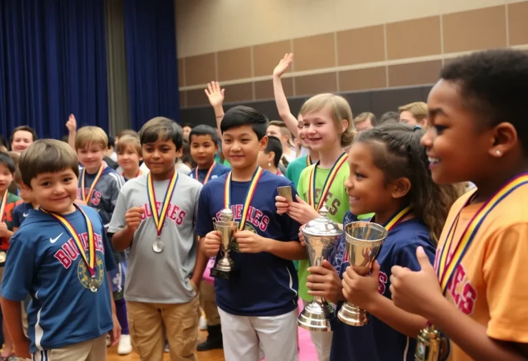 Athletes celebrating at the Cicero track and field awards ceremony