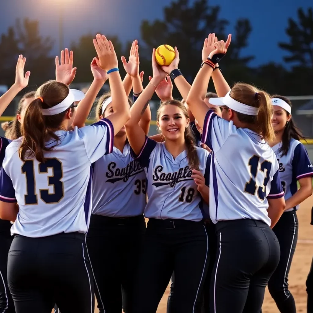 Softball team celebrating their achievements