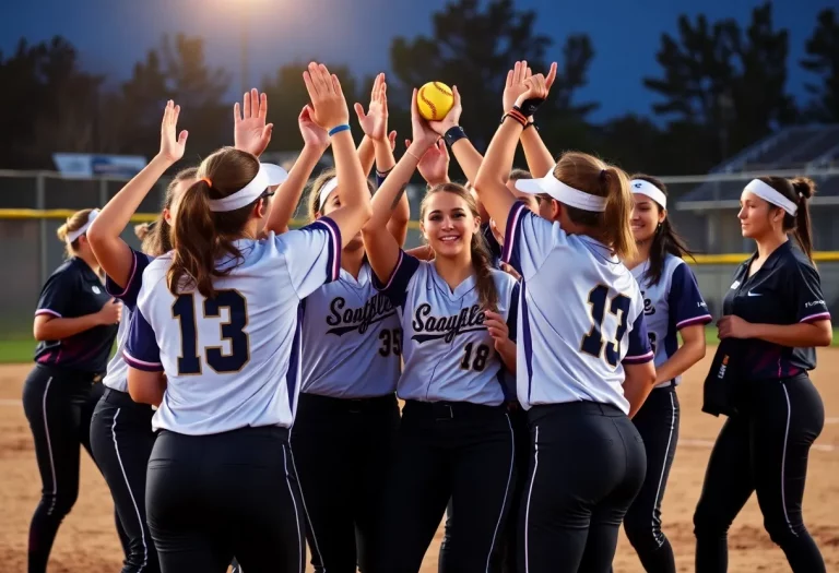 Softball team celebrating their achievements