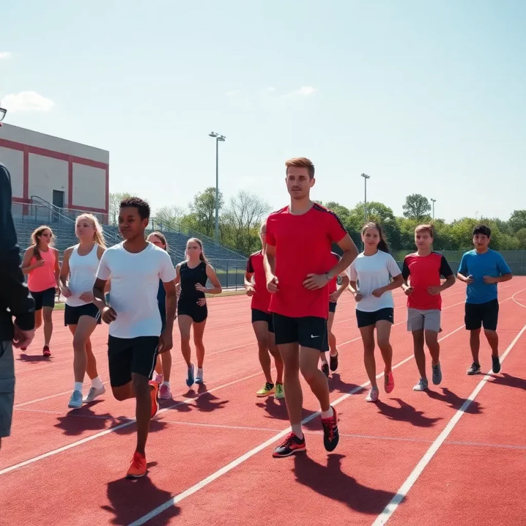 Track and field athletes training together at Cigarroa High School.