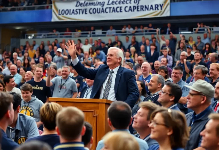 Crowd celebrating at the coach's induction ceremony