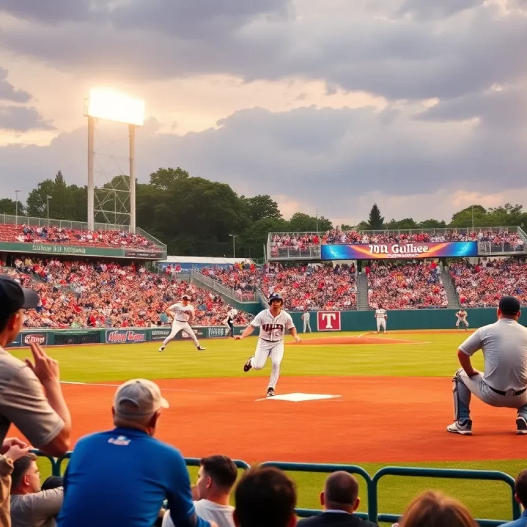 Dynamic college baseball game at LSU stadium