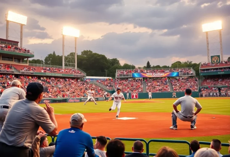 Dynamic college baseball game at LSU stadium
