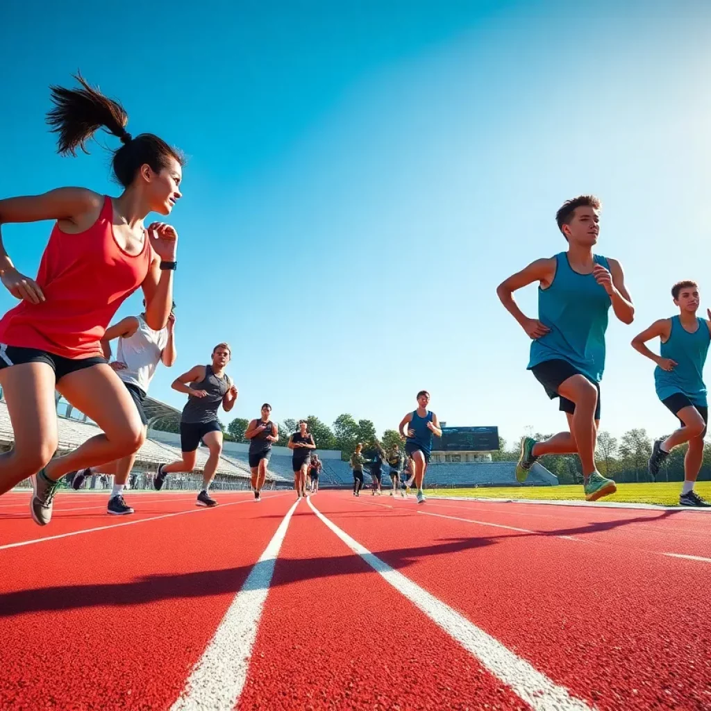Athletes training on an outdoor track field
