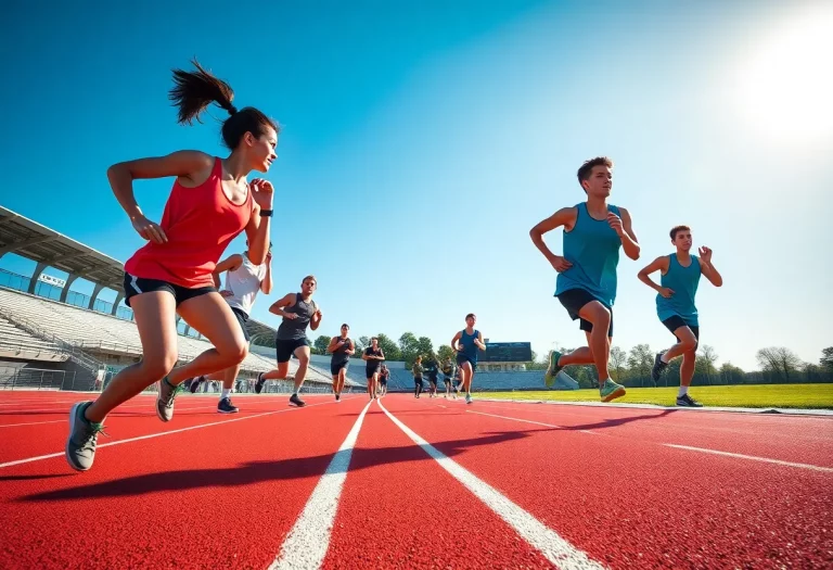 Athletes training on an outdoor track field