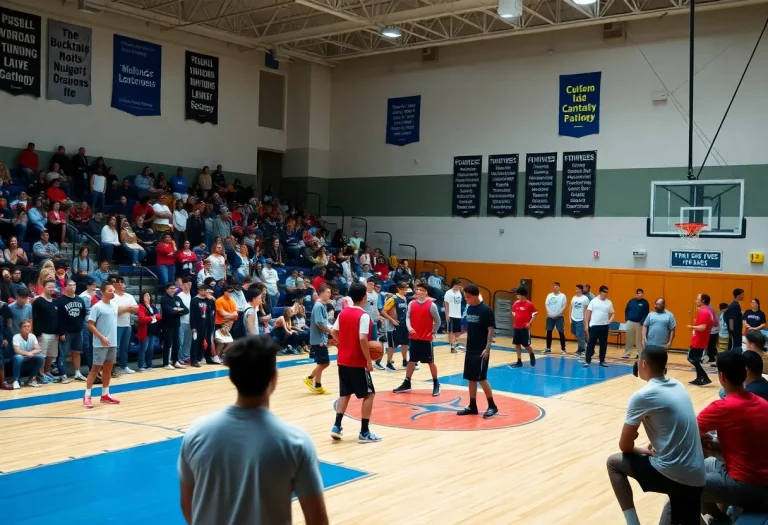 Collinsville High School basketball team practicing together