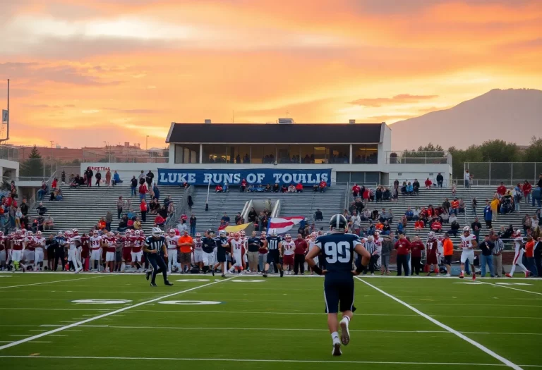 Football players on the field in Denver, preparing for the 2025 season.