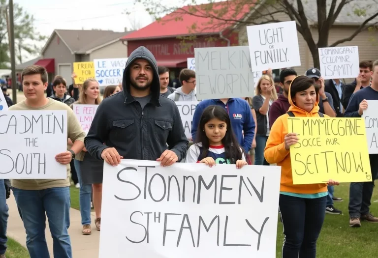 Community rally supporting immigrant rights in West Liberty, Iowa.
