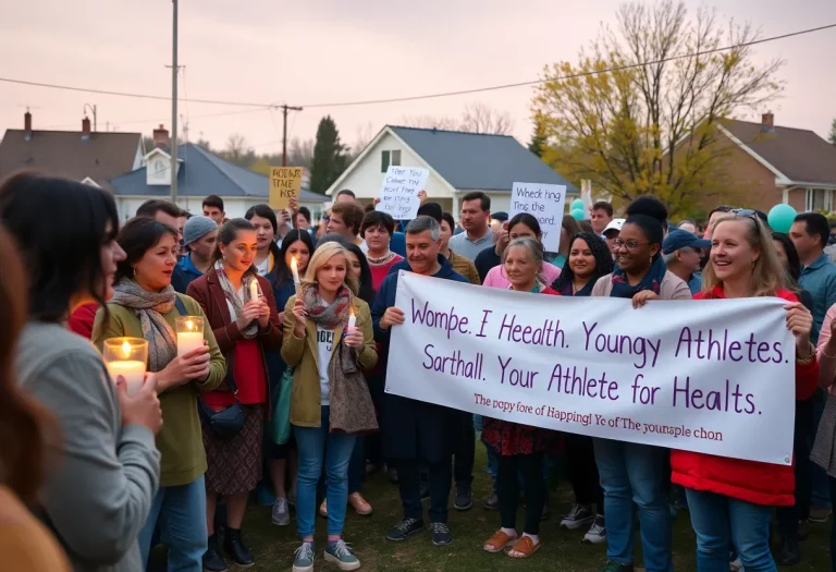 Community members gathered in support of a young athlete recovering from heatstroke.