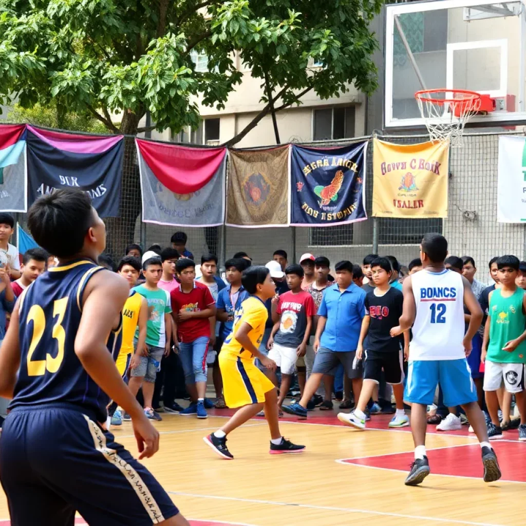 Young athletes playing basketball at Compton High School Classic