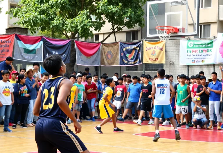 Young athletes playing basketball at Compton High School Classic