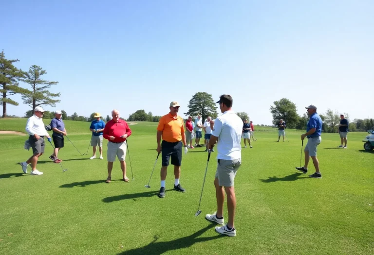 Former lacrosse players enjoying a benefit golf scramble at the Golden Eagle Golf Club.